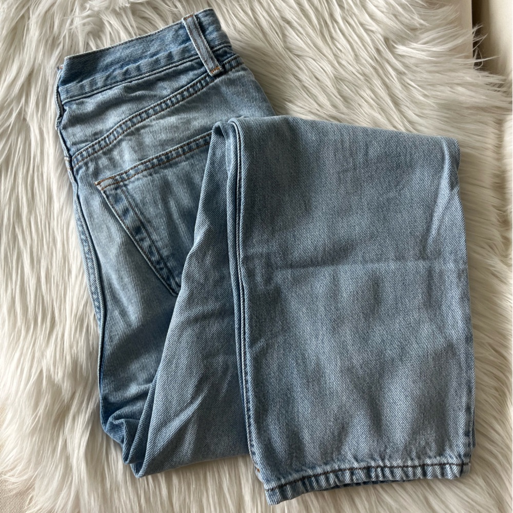 Topshop High Waisted Button Fly 100% Cotton Light Blue Straight Leg Jeans 4